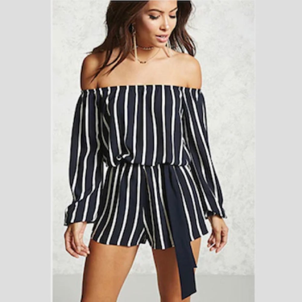 Forever 21 navy and white striped romper